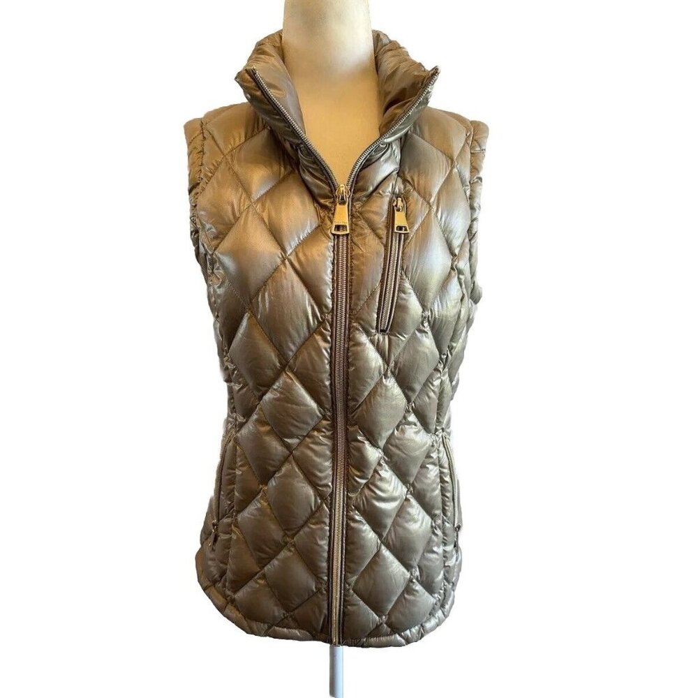 Calvin Klein Puffer Vest Womens Small‎ Champagne Silver Metallic Down Quilted